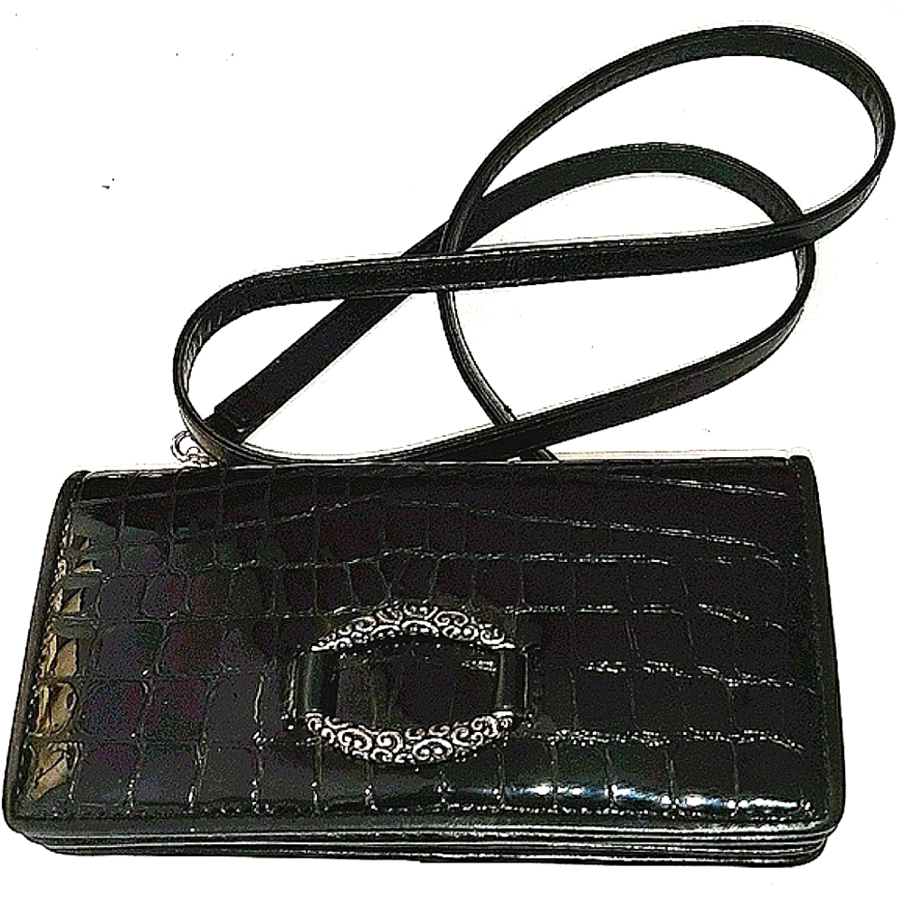 BRIGHTON BLACK CROC EMBOSSED CROSSBODY BAG